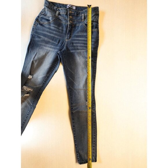 Vylette High Rise Skinny Jeans Distressed Denim Triple Button Waist Size 7 /28W - Picture 8 of 11